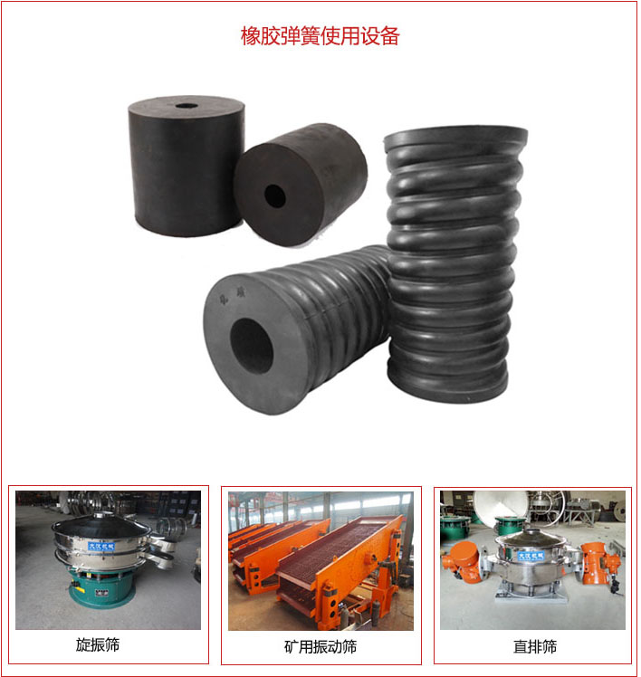 橡膠彈簧適用設(shè)備：旋振篩，礦用振動篩，直排篩等