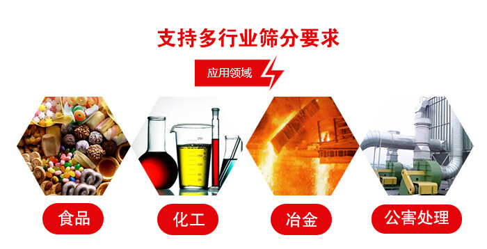 旋振篩適用的行業(yè)：食品行業(yè)，化工行業(yè)，冶金行業(yè)，公害處理等。